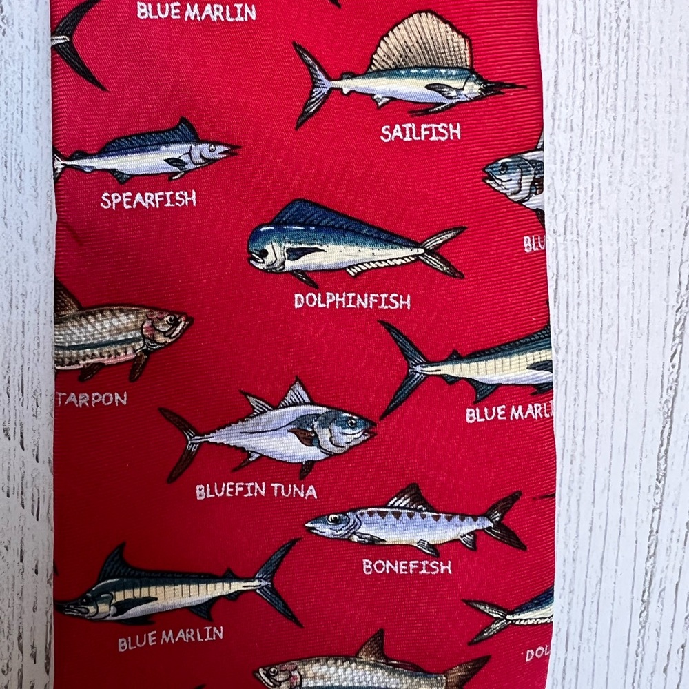 ALYNN NECKWEAR (2) 100% Silk Red NeckTies Fishing Tie Saltwater 3.5x60 VTG USA - Picture 4 of 16